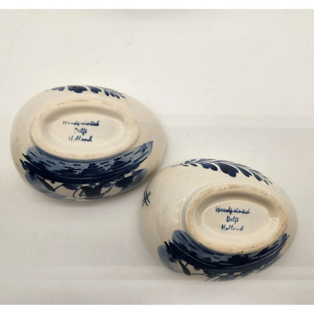 Vintage Delft Holland Miniature Vase & Bowl Set Windmill‎ Floral Hand Painted